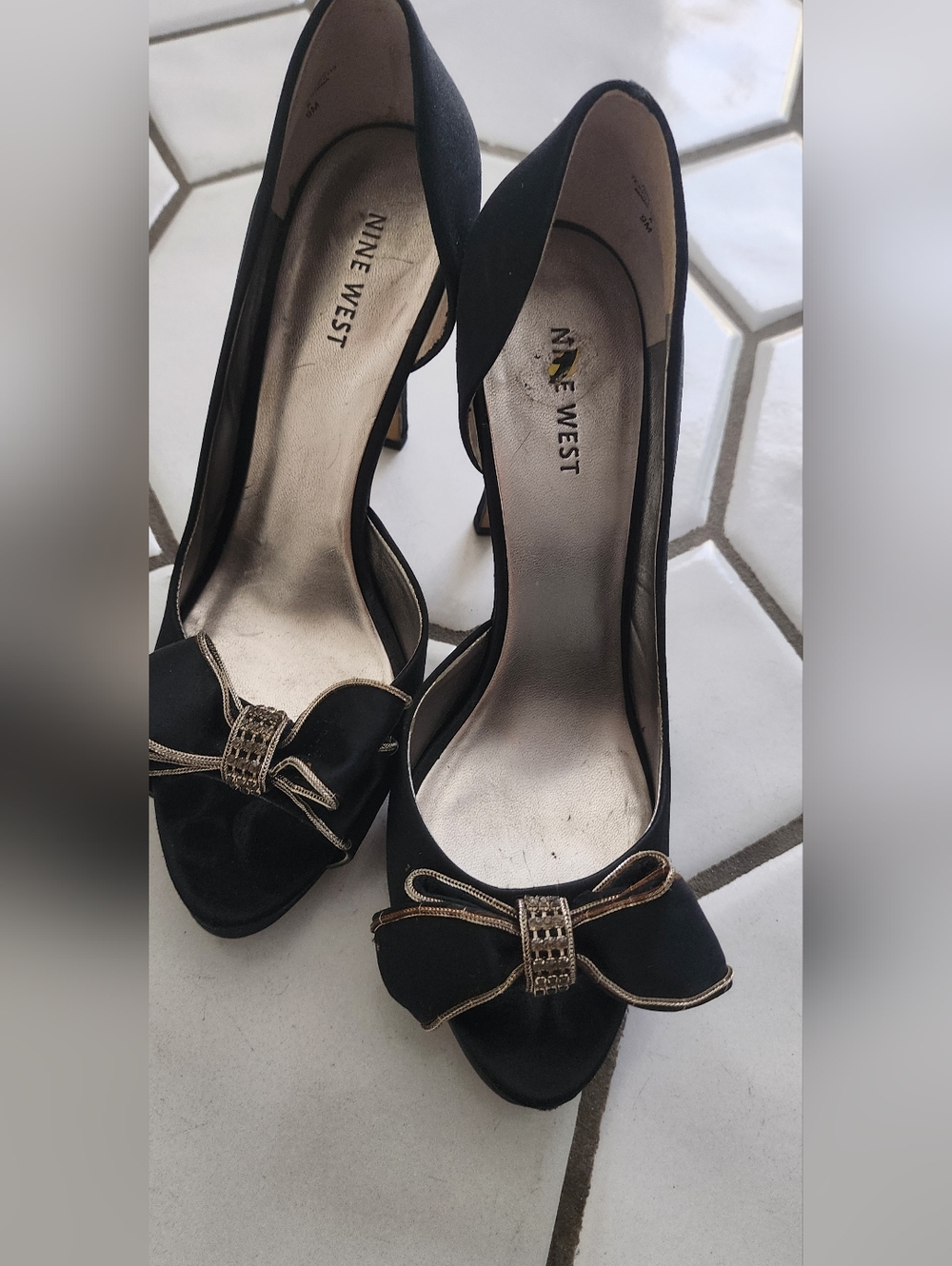 Nine West Black Bow Peep-Toe Heels